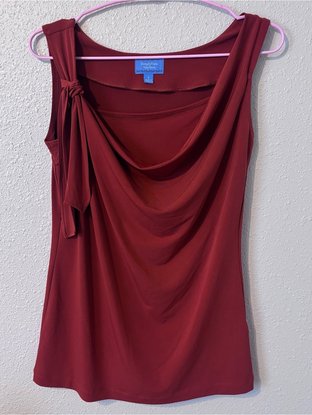 Simply Vera Vera Wang Knot-Shoulder Draped Cowl Tank - Burgundy